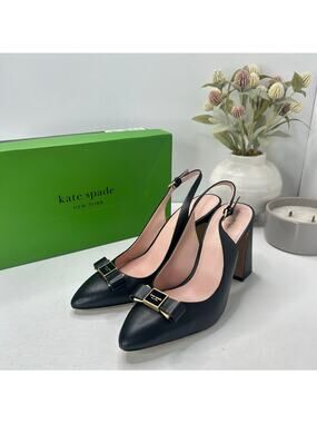 Kate Spade New York Bowdie Slingback Pumps Pointed Toe Black Women 8B NWB